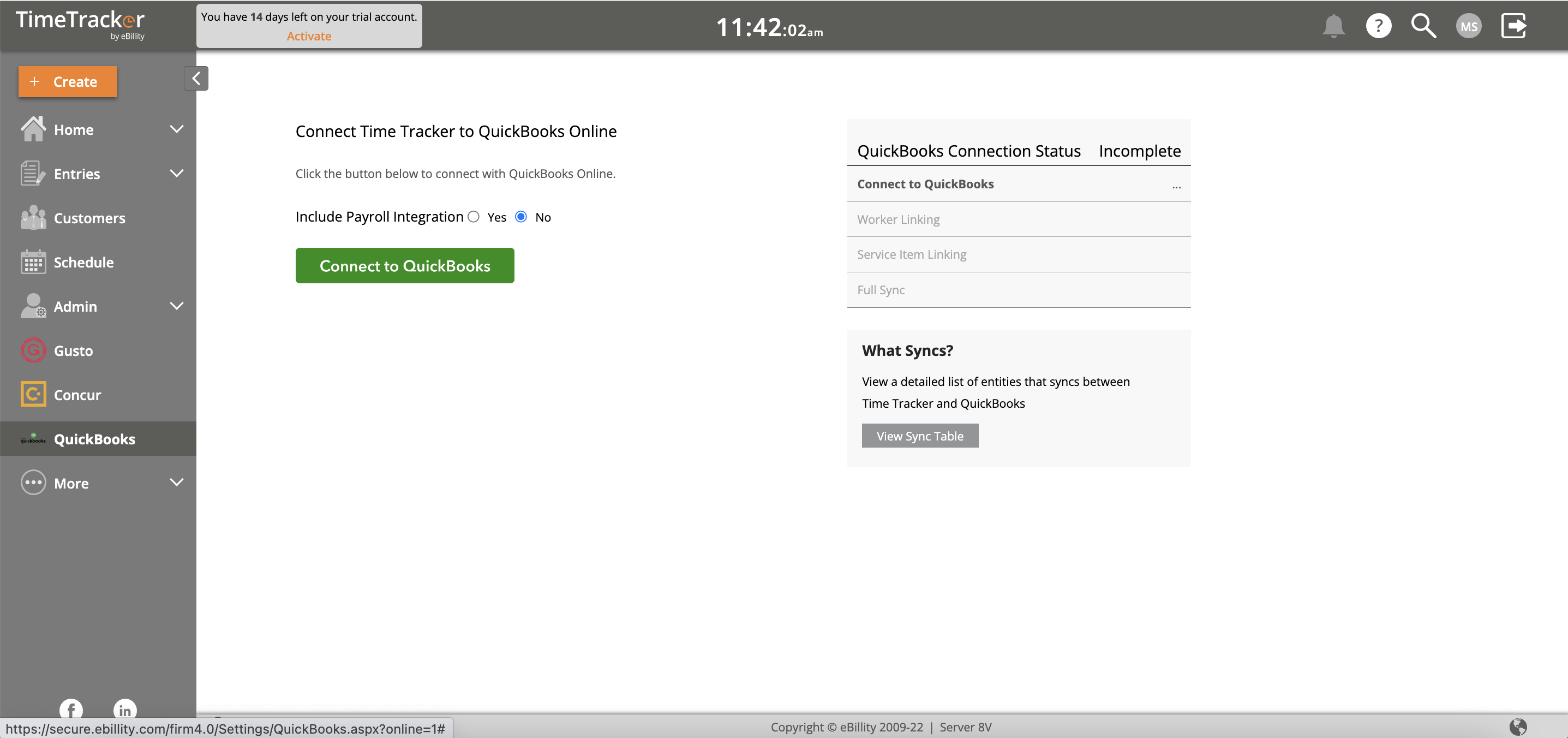 Connect  into QuickBooks Online