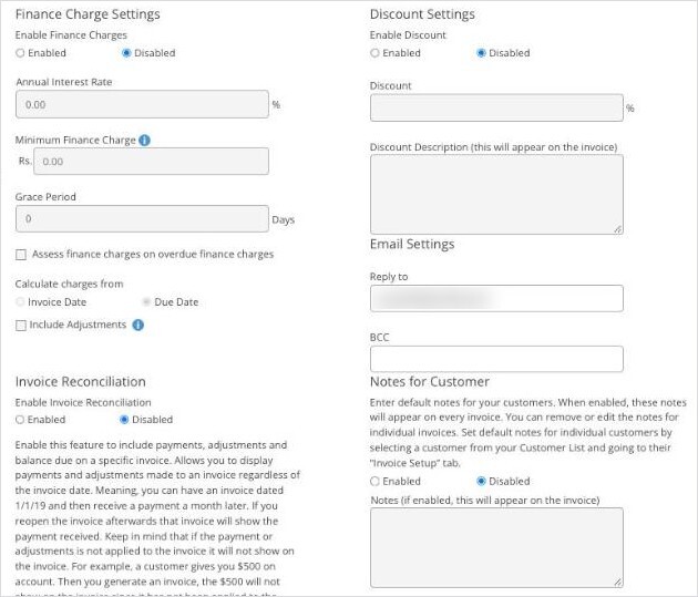 Invoice Setup Finance Charges and Discounts