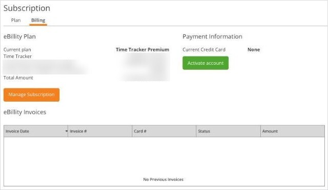 Subscription Billing Tab