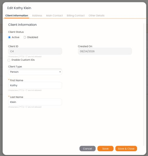 Client Information Tab