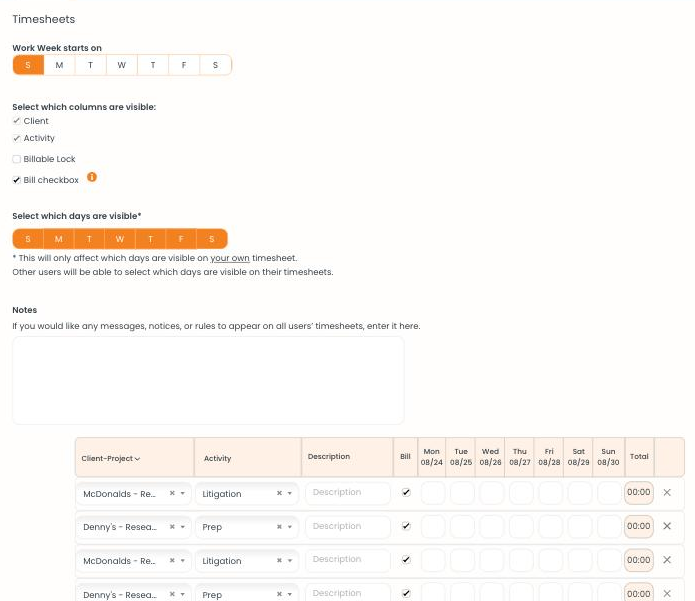 Customize Timesheet