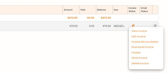 Invoice Actions Menu