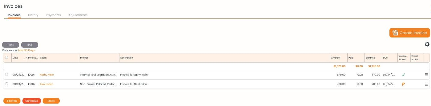 Invoices Page