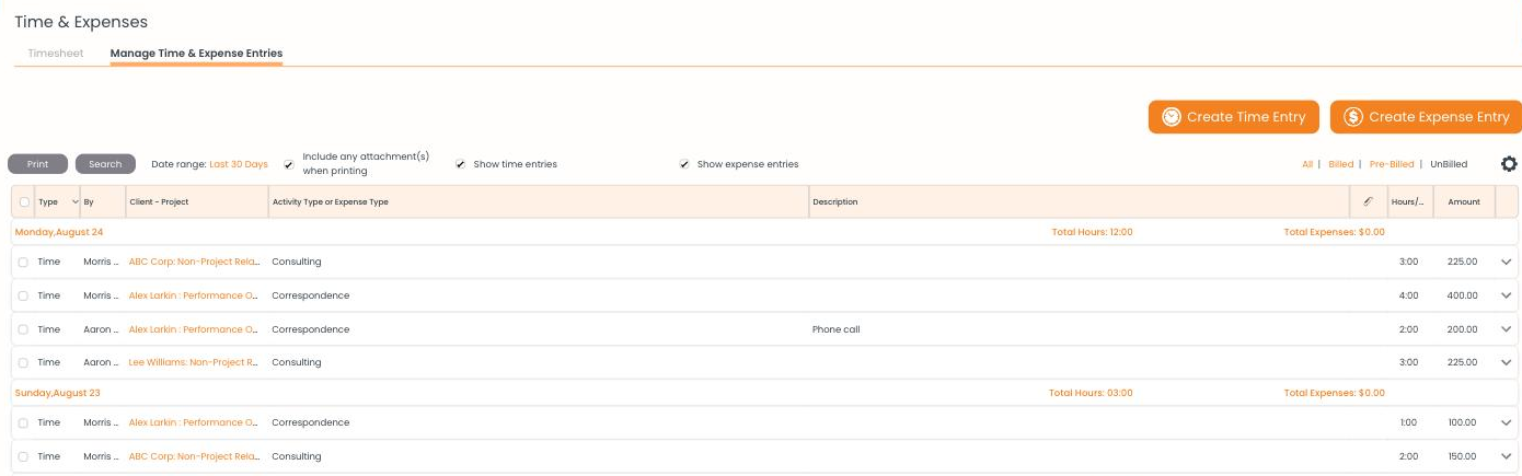 Manage Time and Expense Entries
