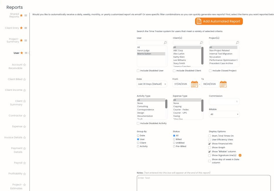 Reports Filters