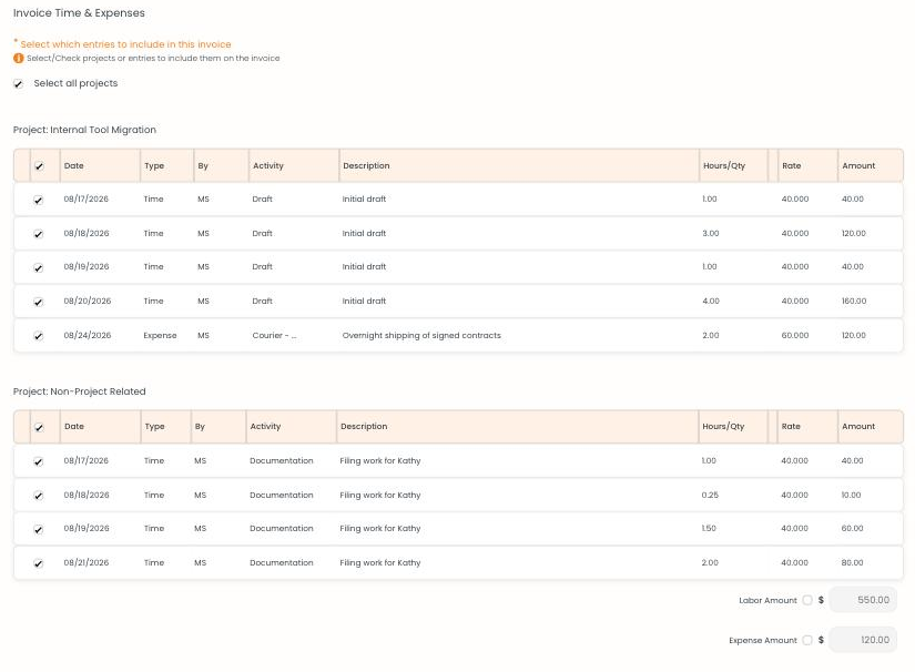 Select Invoice Entries
