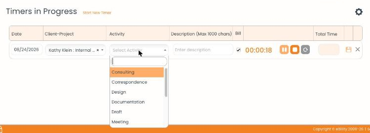 Timer Activity Dropdown