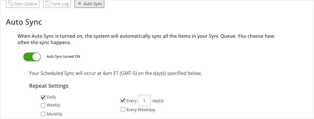Auto Sync Turned On Repeat Settings