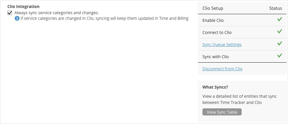 Clio Integration Settings