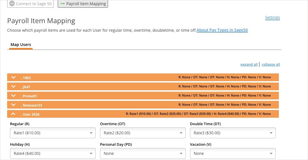 Payroll Item Mapping User Expanded