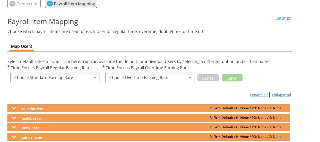 Payroll Item Mapping Xero Firm Defaults