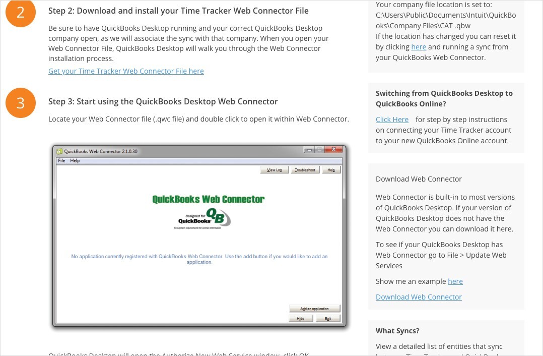 QuickBooks Desktop Step 2 and 3 Web Connector File