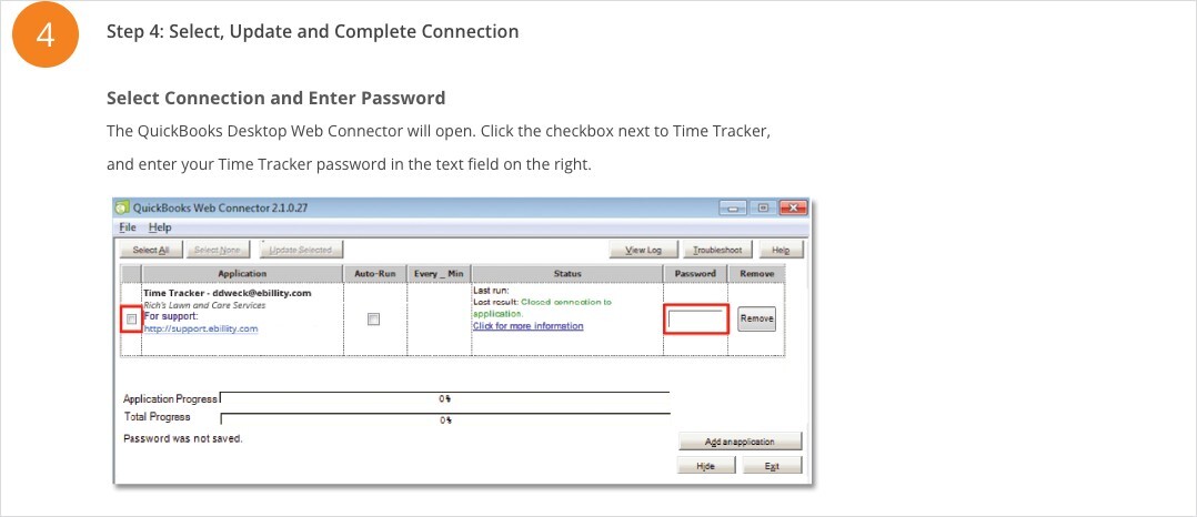 QuickBooks Desktop Web Connector Password