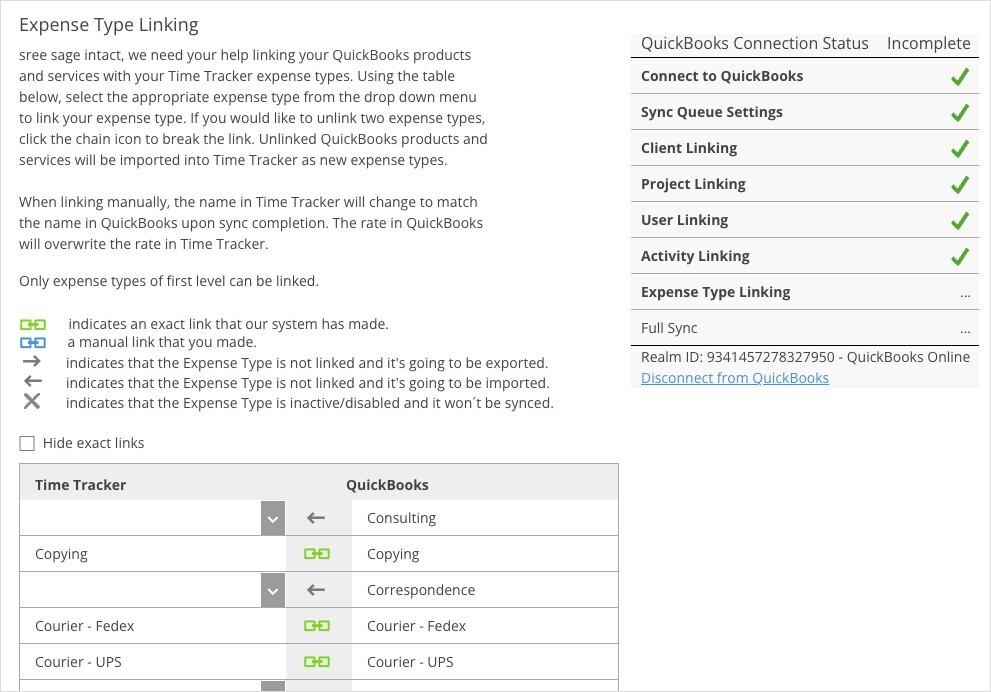 QuickBooks Online Expense Type Linking
