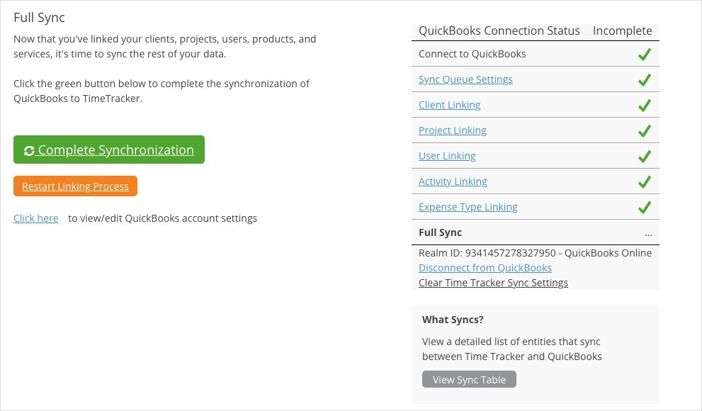 QuickBooks Online Full Sync Step