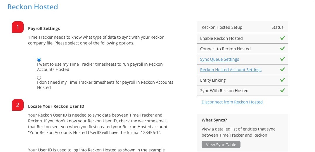 Reckon Hosted Setup Page