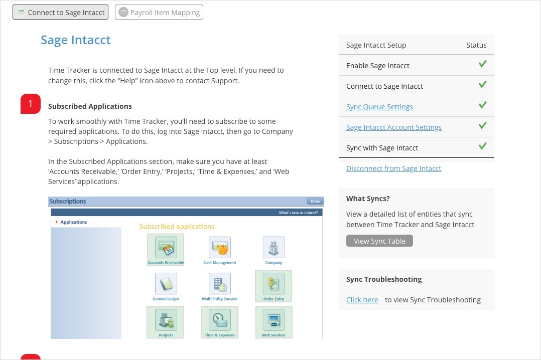 Sage Intacct Setup Page
