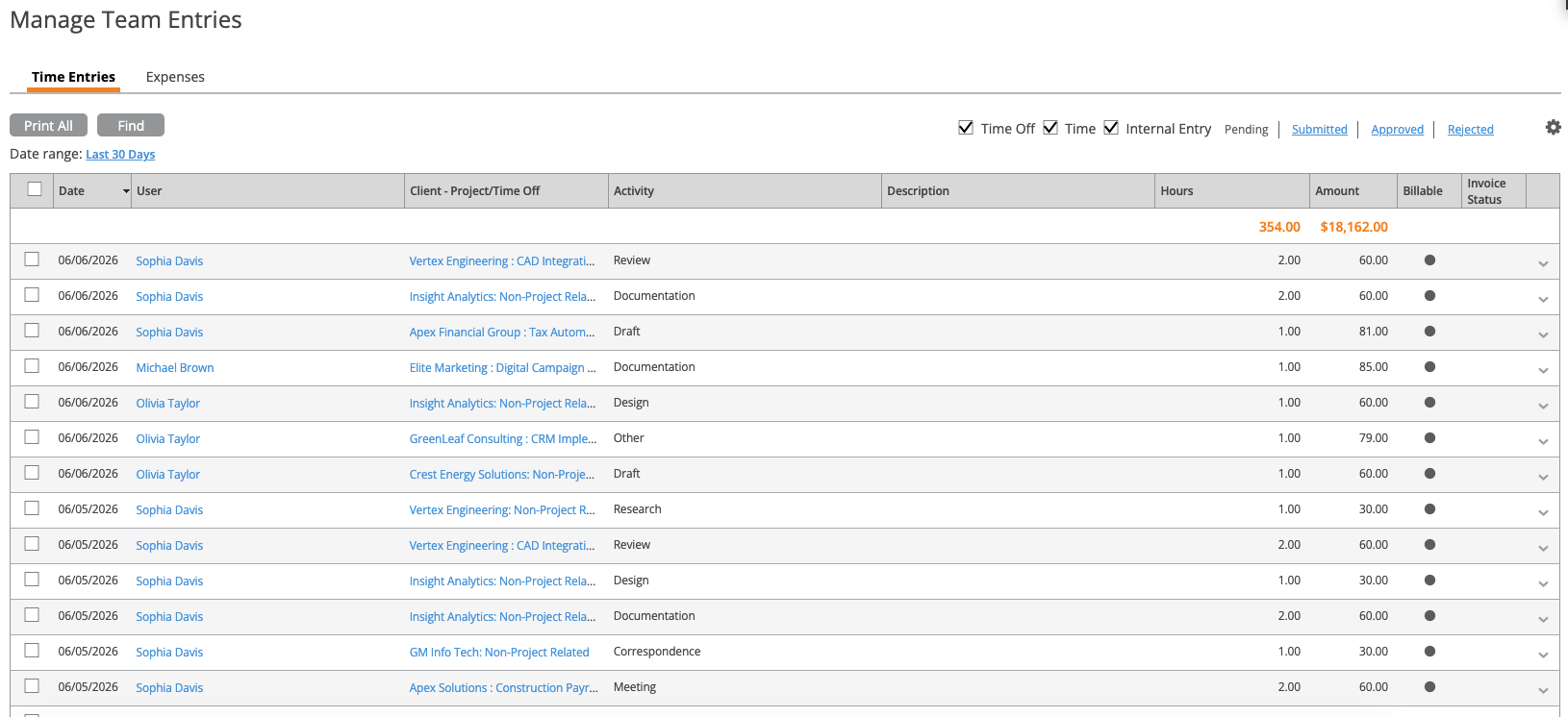 Manage Team Entries
