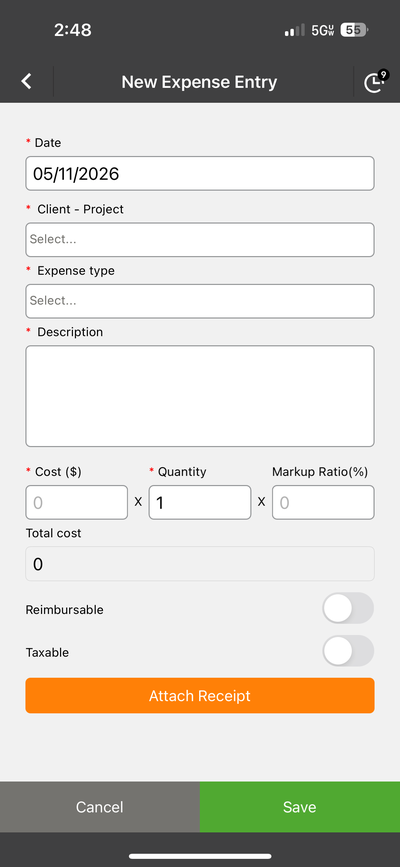 Mobile - Expense Form
