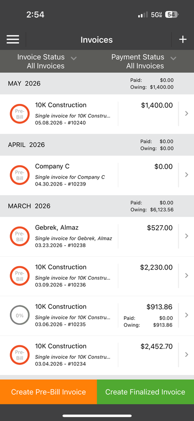 Mobile - Invoice List