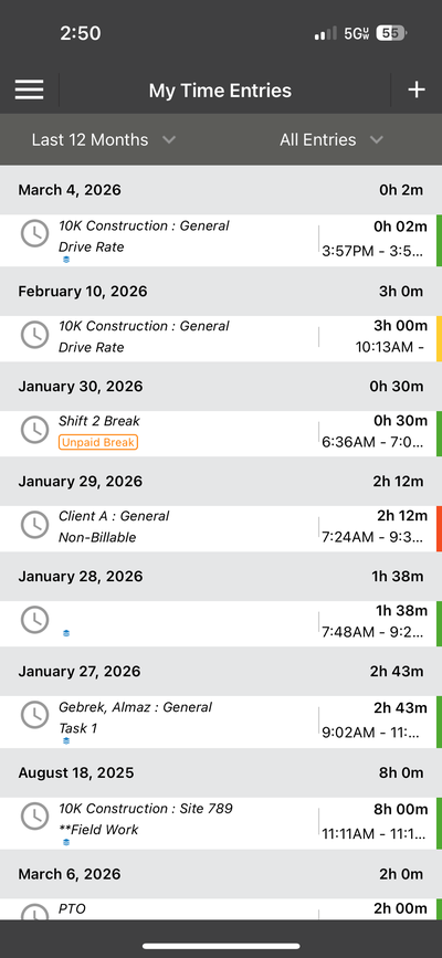 Mobile - My Time Entries
