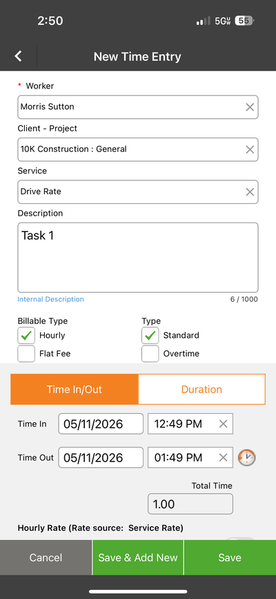 Mobile - Time Card Entry