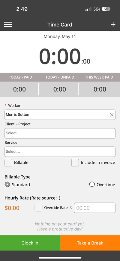 Mobile - Time Card Mode