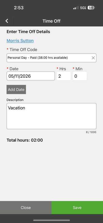 Mobile - Time Off Form