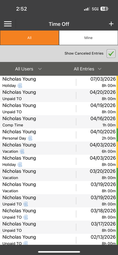 Mobile - Time Off List
