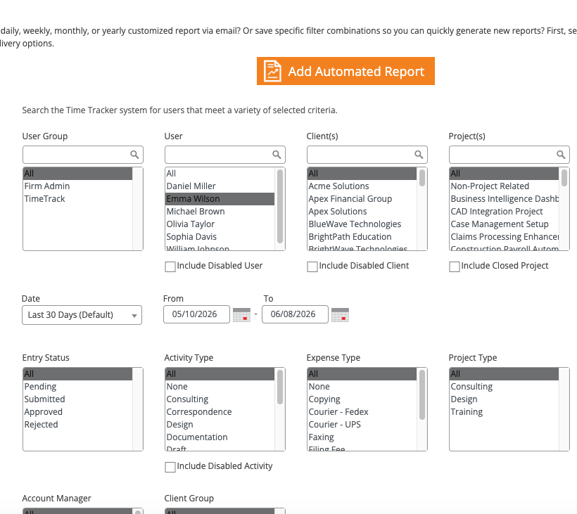 Reports - Filters