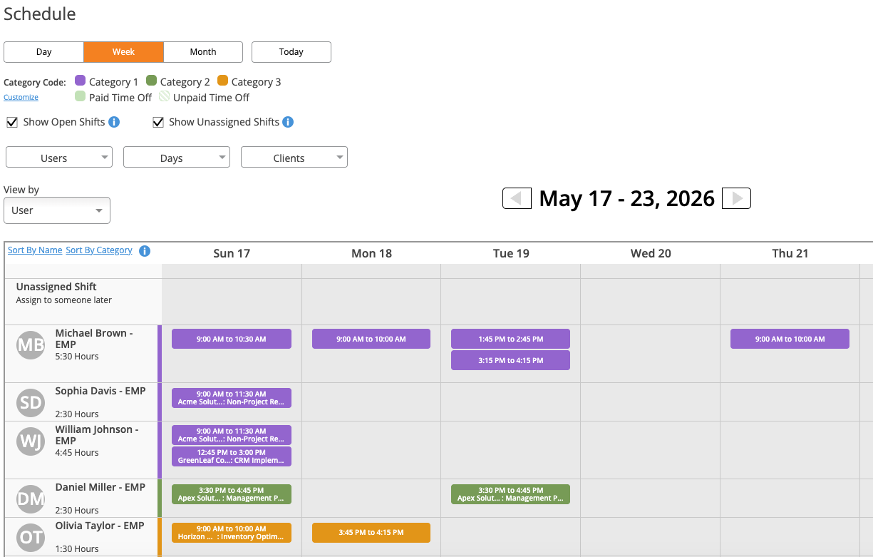 Schedule - Weekly View