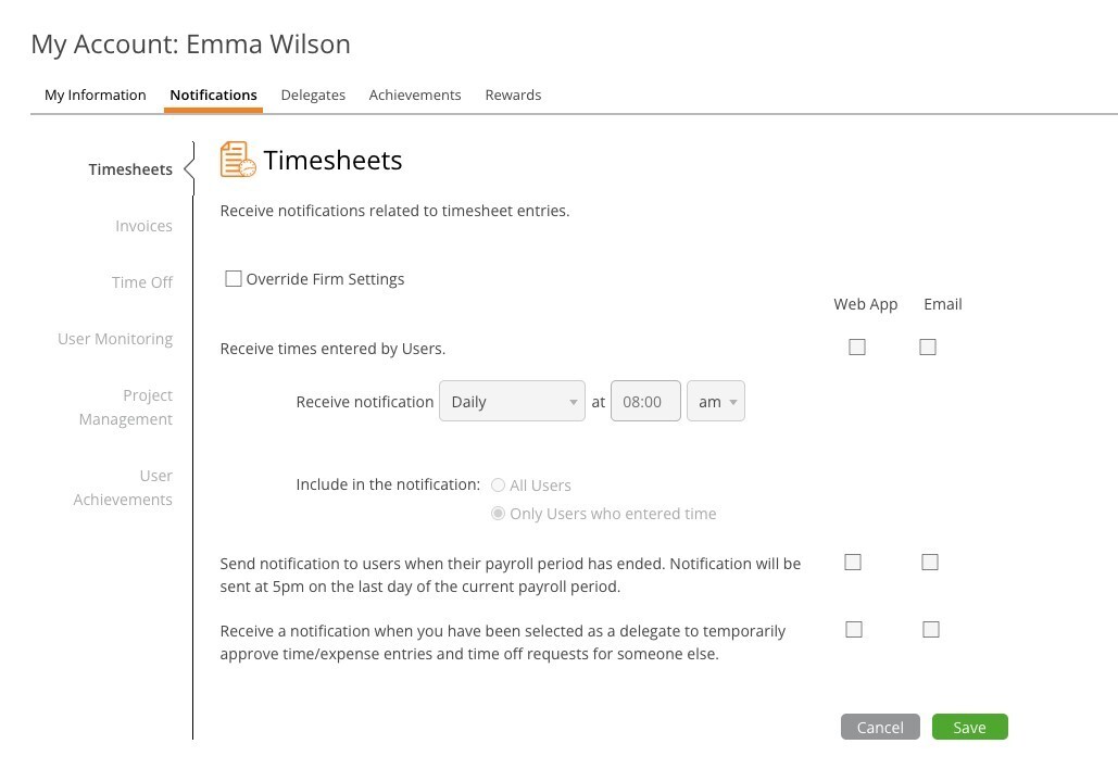 My Account Notification Settings