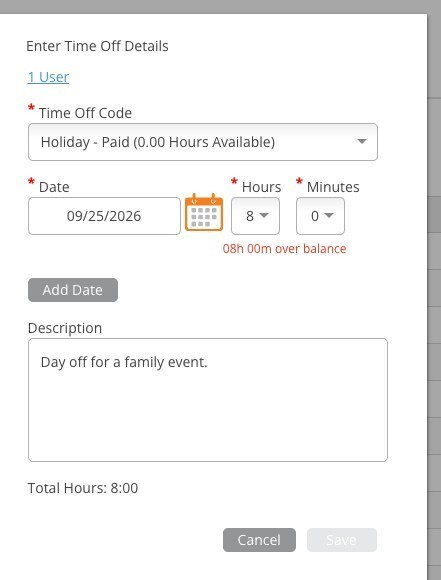 Time Off Request Over Balance