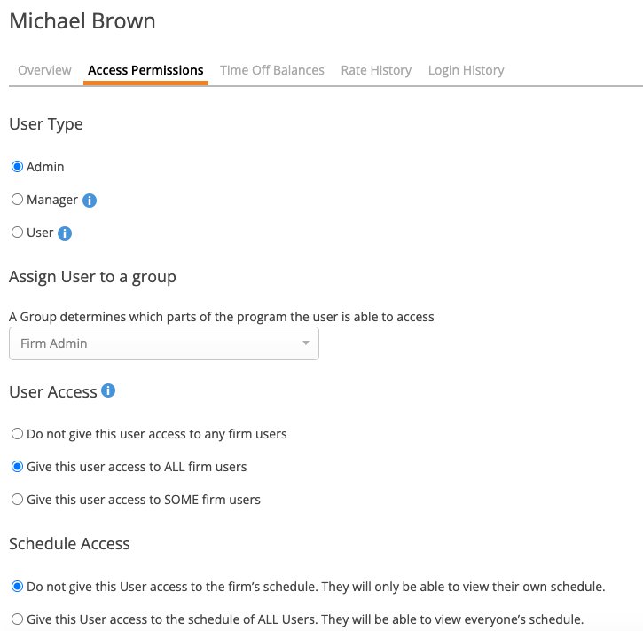 User Profile - Access Permissions