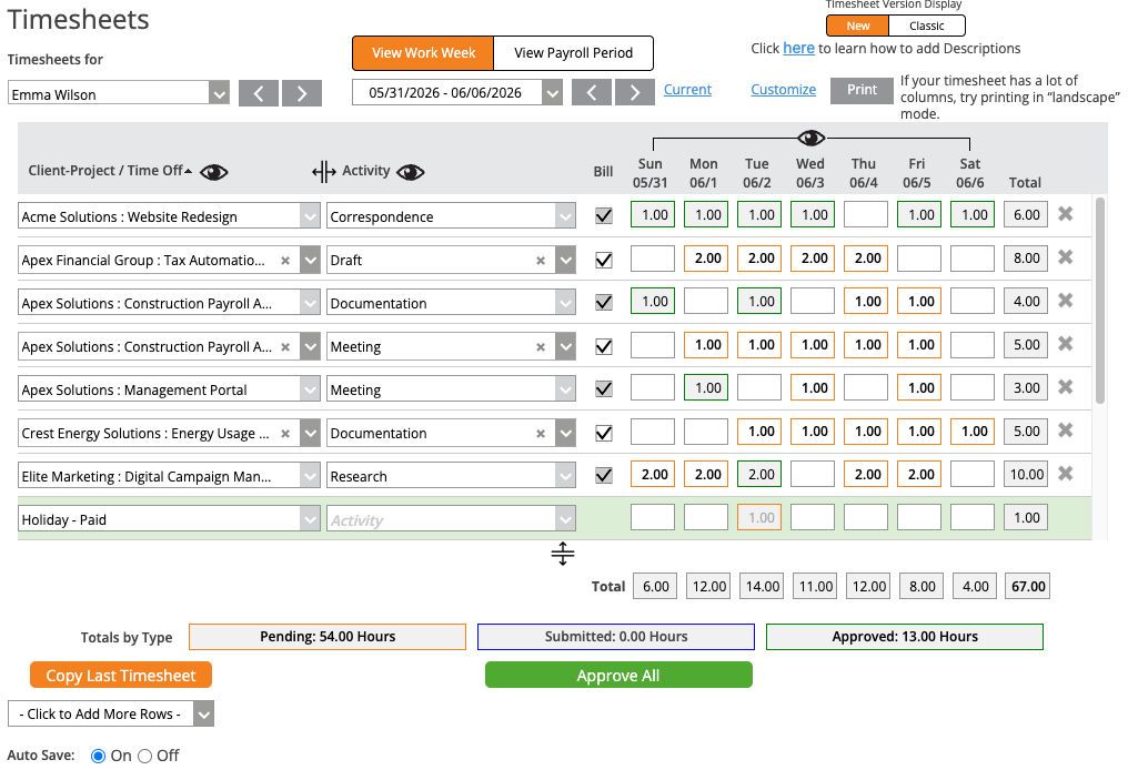 Weekly Timesheets